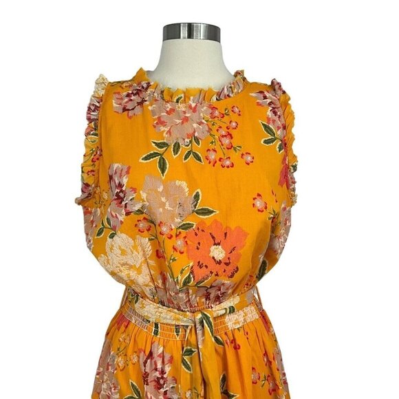 NWT Roller Rabbit Size Large Semara Naoki Dress Orange Floral Summer Belted - Picture 2 of 12